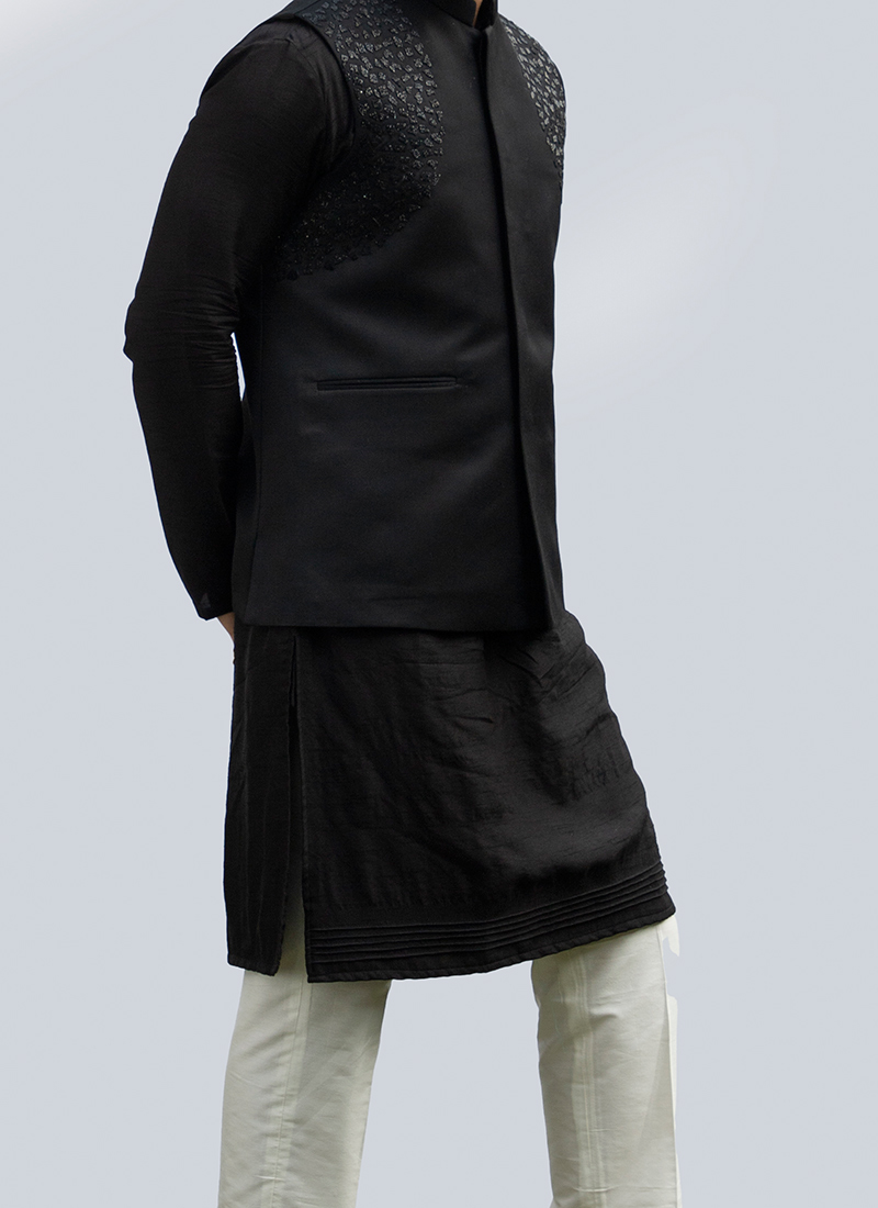 Buy Black Suiting Fabric Hand Embroidery Jacket Online at Best Price