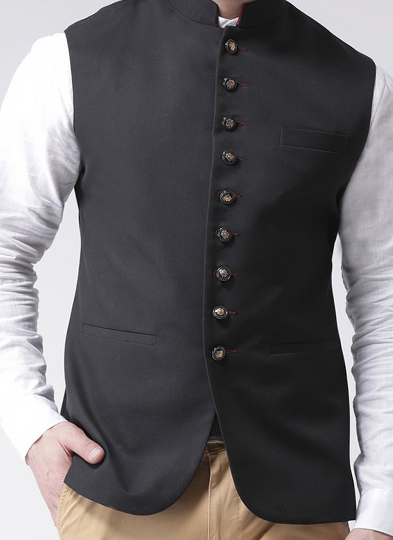 Buy Black Suiting fabric Solid stitched Nehru jacket, Eid , Bhai Duj , Party Wear , Diwali