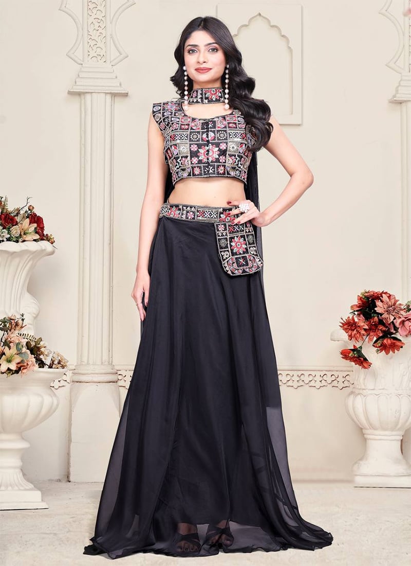 Black Teby Silk Embroidered Sequins Lehenga Festive Wear