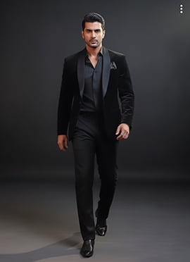 Black Terry Rayon Suit For Men