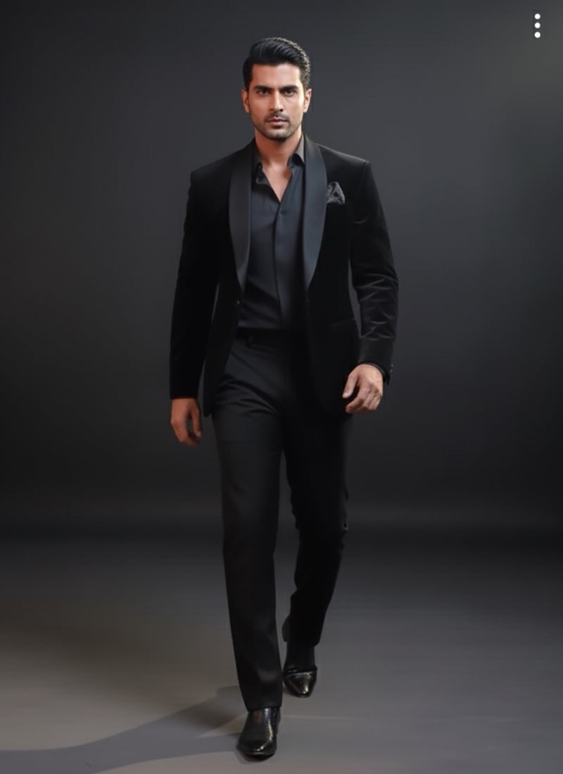 Black Terry Rayon Suit For Men