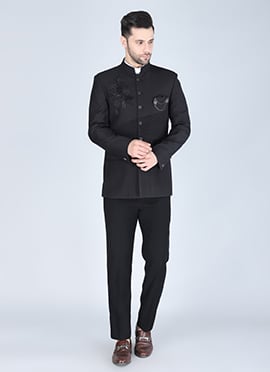 Black Terry Rayon Zardosi Beads Bandhgala Suit