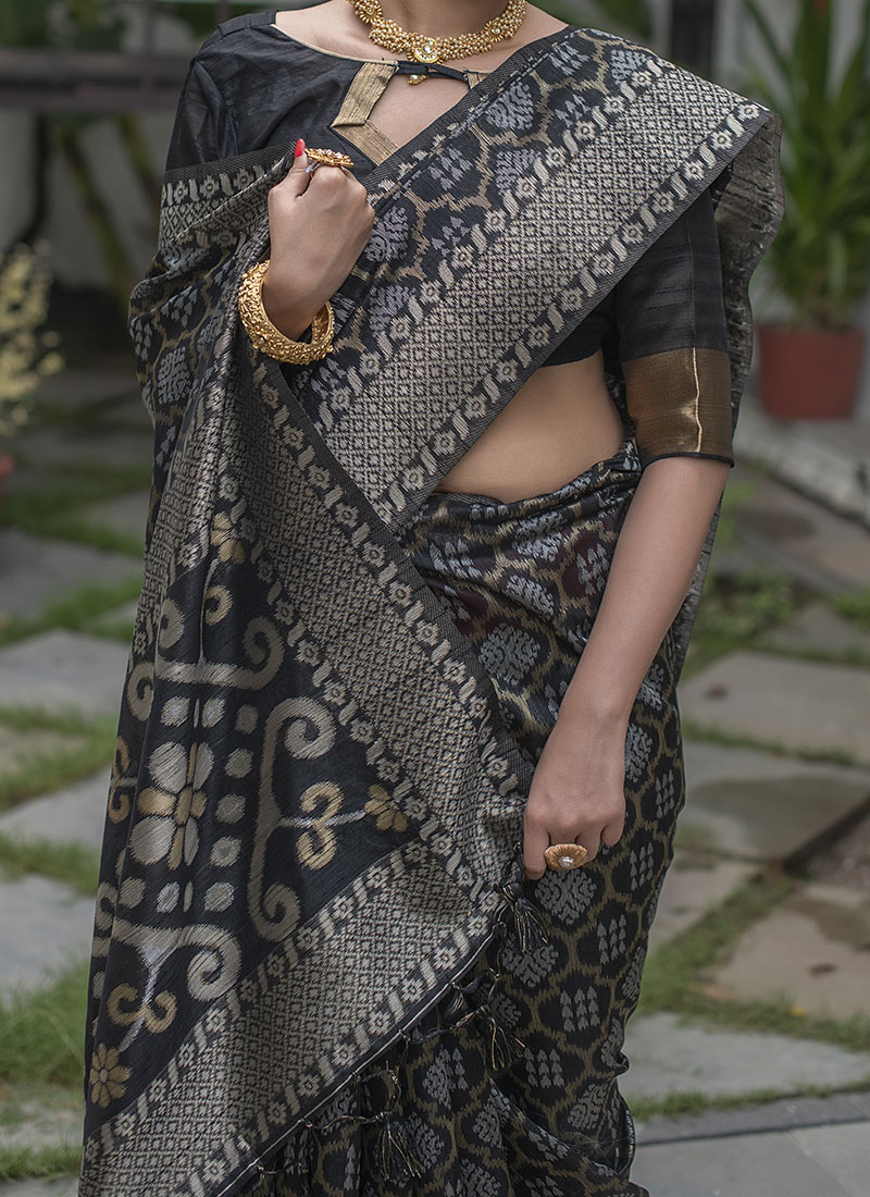Lemon Yellow and Bronze Ethnic Motifs Zari Woven Saree
