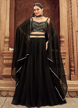 Black Umbrella Lehenga With Hand And Stone Work