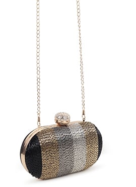 Black Velvet Beads Cut Dana Clutch