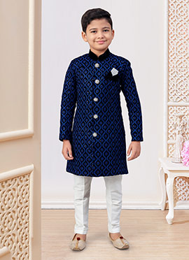 Black Velvet Embroidered Sequins Boys Indowestern Sherwani