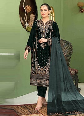 Black Velvet Embroidered Sequins Pakistani Straight Pant Suit