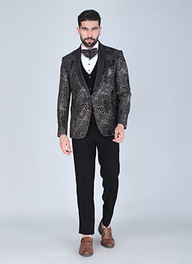 Black Velvet Embroidered Sequins Tuxedo Suit
