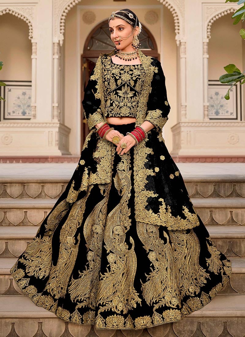 Black Velvet Embroidered Stone Work Classic Lehenga