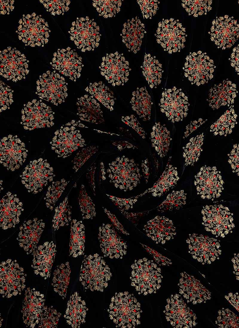 Buy Black Velvet Fabric, Embroidered , Sequins, blended patterned