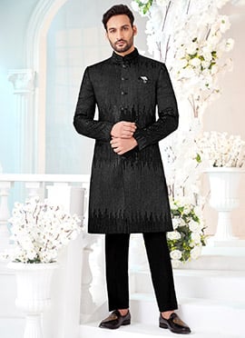 Black Velvet Hand Work Indowestern Sherwani