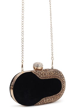 Black Velvet Kundan Stone Embossed Clutch