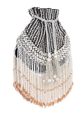 Black Velvet Kundan Work Beads And Moti Potli