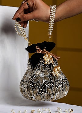 Black Velvet Moti Potli With Cut Dana Work