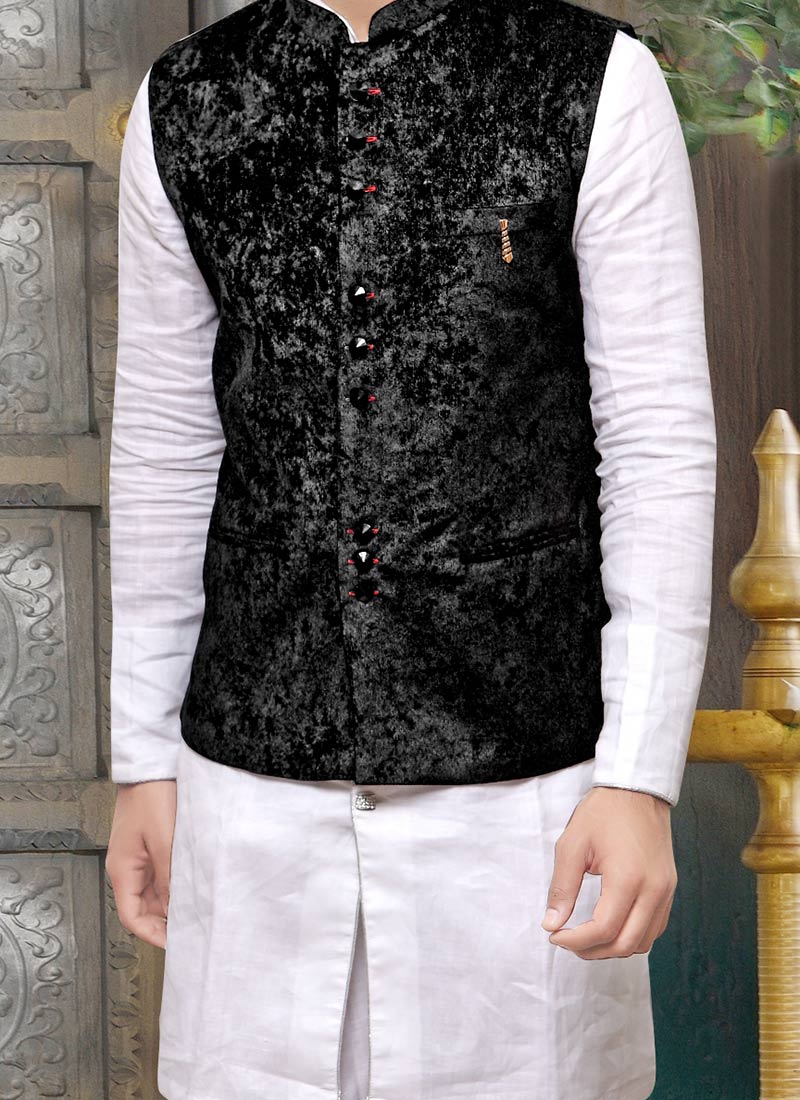 Buy Black Velvet Nehru Jacket, Party Wear , Eid, nehru jacket Online Shopping JMKMDCJ263