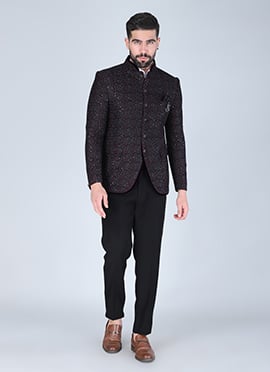 Black Velvet Sequins Embroidered Bandhgala Suit