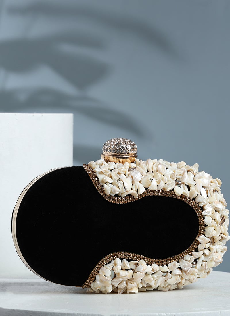 Black Velvet Stones Clutch Party Wear