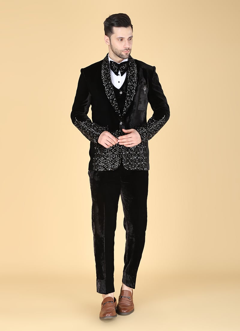 Black Velvet Tuxedo Suit Wedding Wear