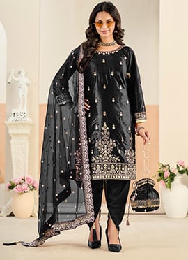 Black Velvet Zari Embroidered Dhoti Suit