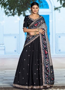 Black Vichitra Silk Embroidered Sequins Lehenga