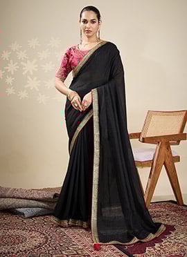 Black Vichitra Silk Embroidered Zari Saree