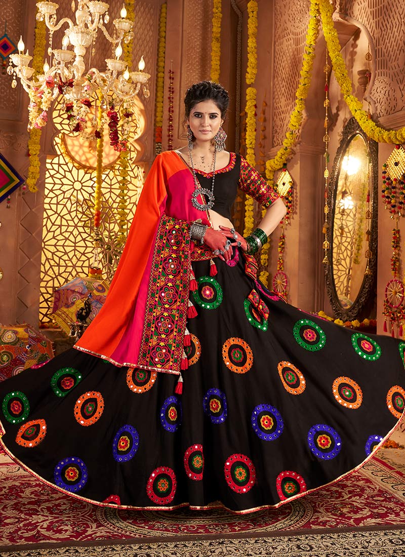 Black Viscose Cotton Kutch And Mirror Work Chaniya Choli