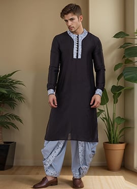 Black Viscose Dhoti Style Kurta Pyjama For Men