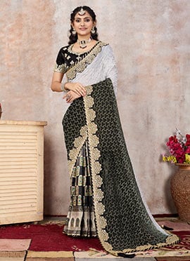 Black Viscose Georgette Embroidered Saree.