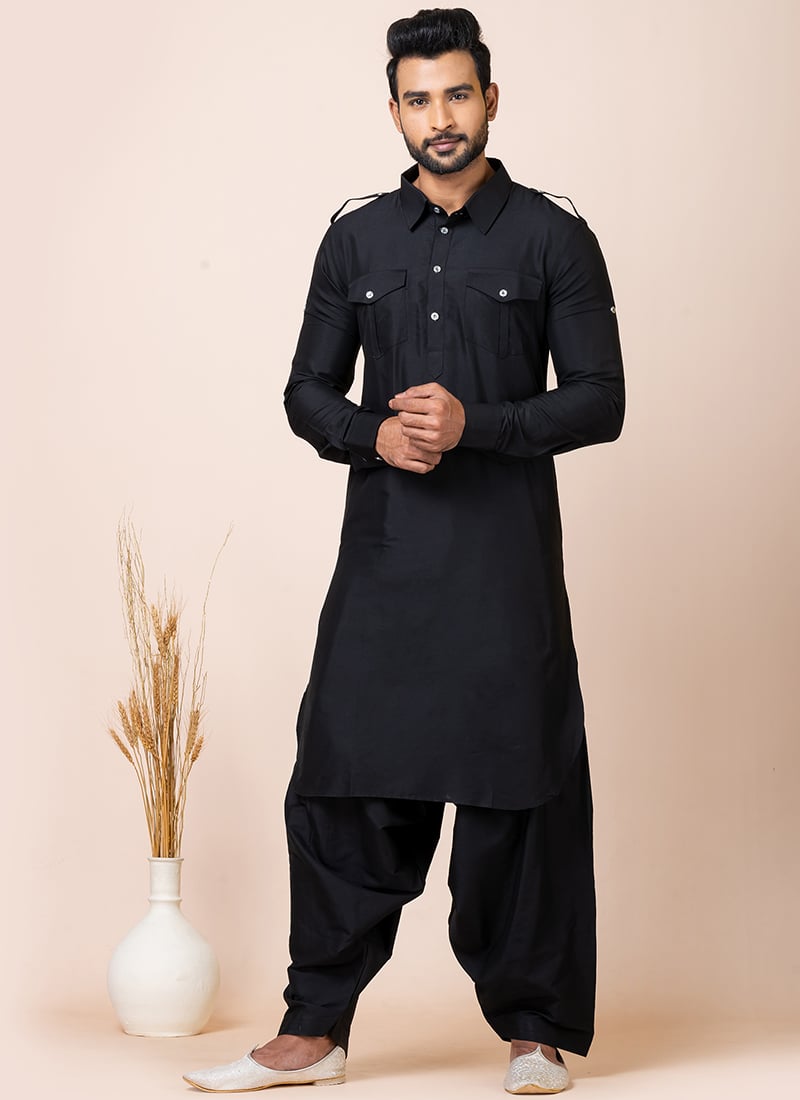 Black Viscose Pathani Set