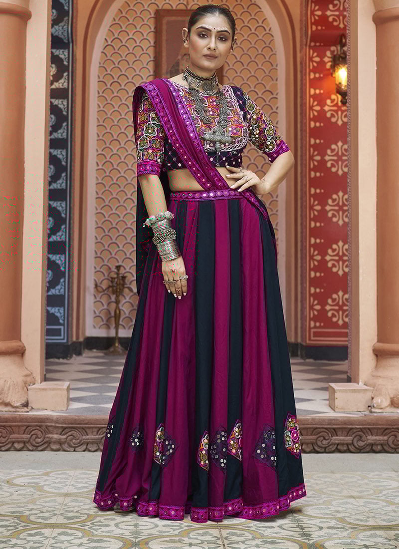 Black Viscose Rayon Kutch Work Elegant Chaniya Choli Festive Wear