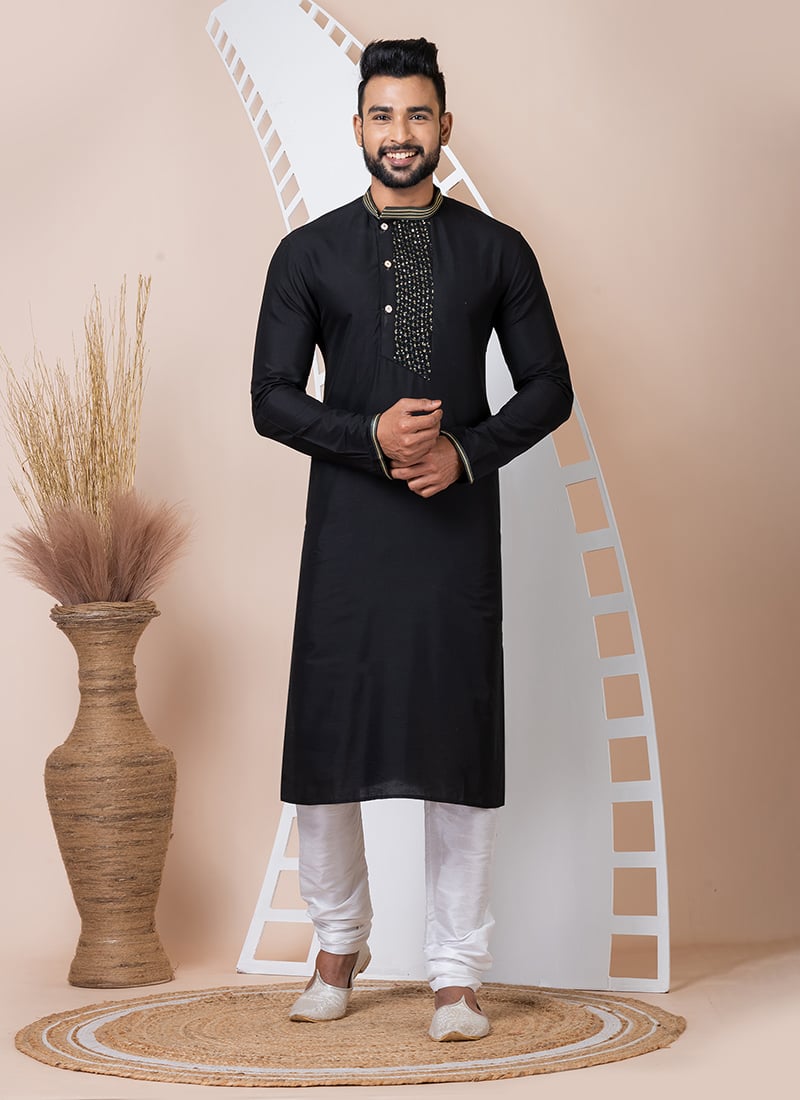 Black Viscose Sequins Kurta Pyjama