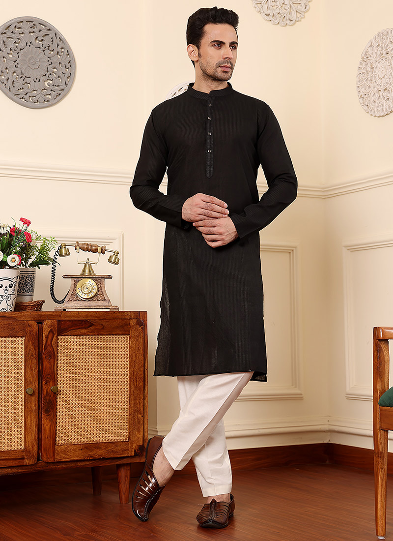 Black Viscose Silk Kurta Pyjama Festive Wear