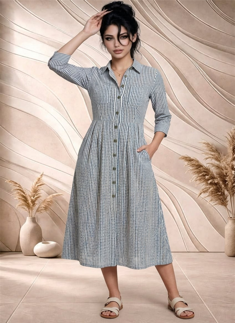 Black White Printed Cotton Shirt Midi Dress After Six Wear