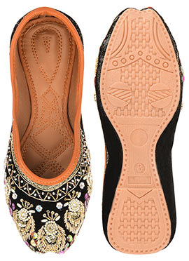 Black Zardosi Hand Embroidered Sequins Stone Work Juti