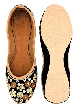 Black Zardosi Hand Embroidered Sequins With Moti Work Juti