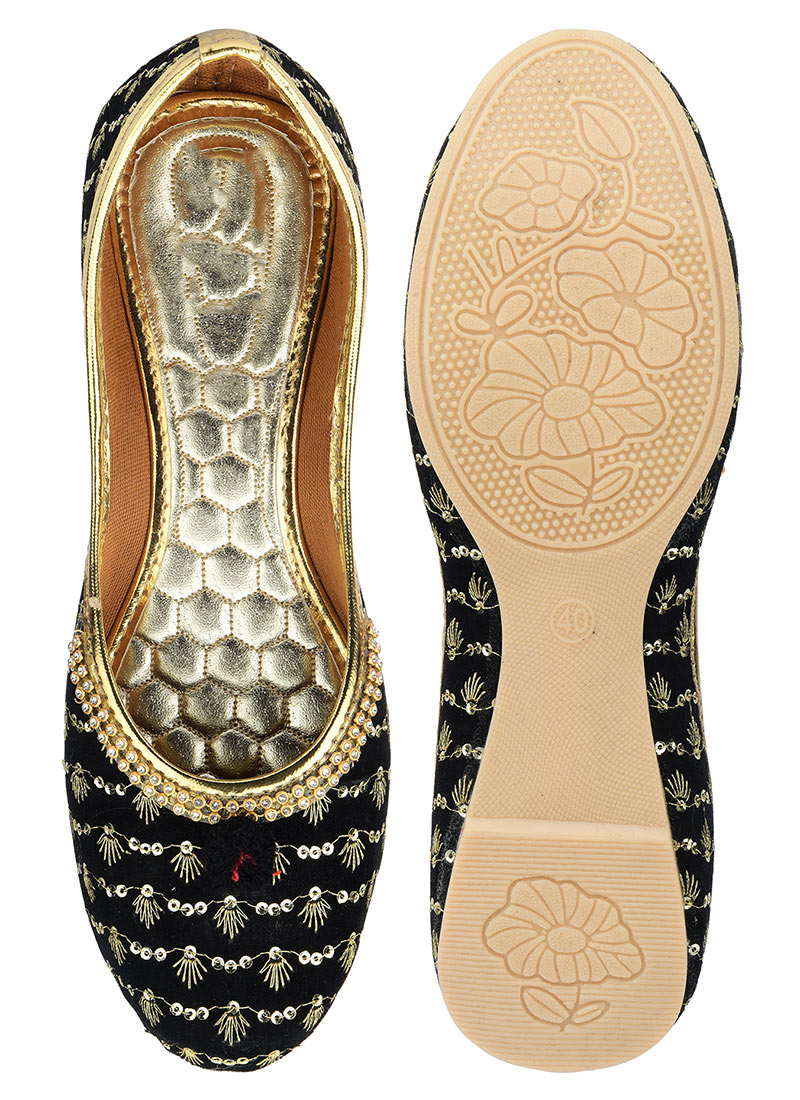 Black Zari Sequins Juti