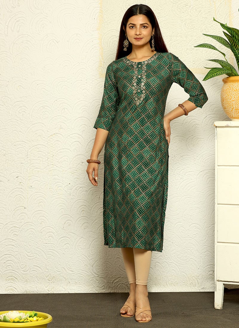 Blended Cotton Bandhini Knee Length Kurti After Six Wear