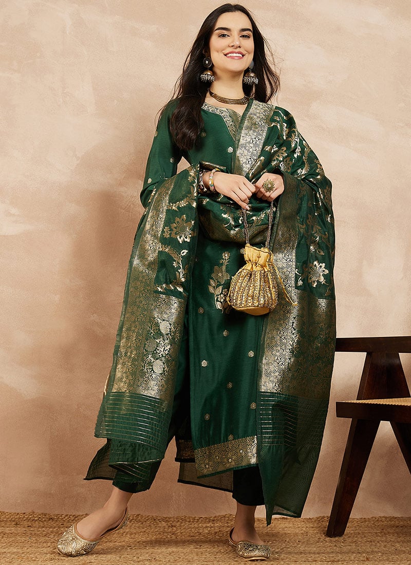 Blended Cotton Chanderi Straight Pant Suit After Six Wear