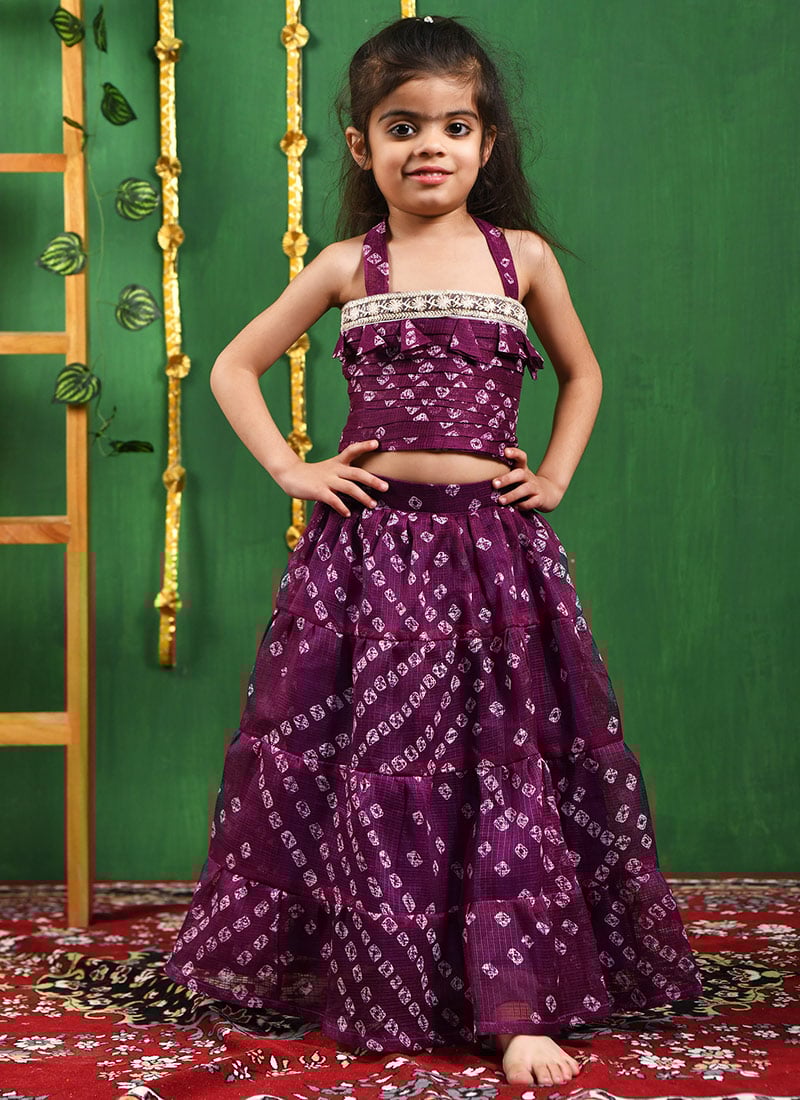 Blended Cotton Kota Kids Girls A Line Lehenga Party Wear
