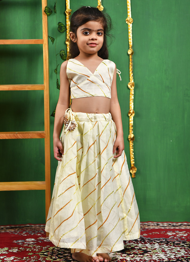 Blended Cotton Kota Kids Girls A Line Lehenga Party Wear