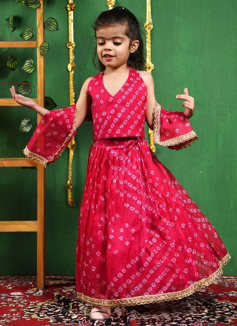 Blended Cotton Kota Kids Girls A Line Lehenga Party Wear