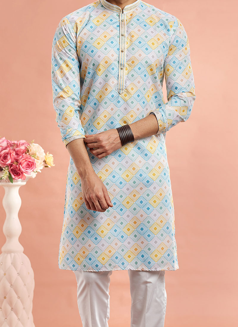 Embroidered Cotton Kurta with Pyjama main image 0