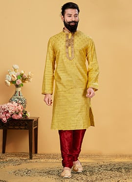 Blonde Yellow Jacquard Silk Kurta Pyjama