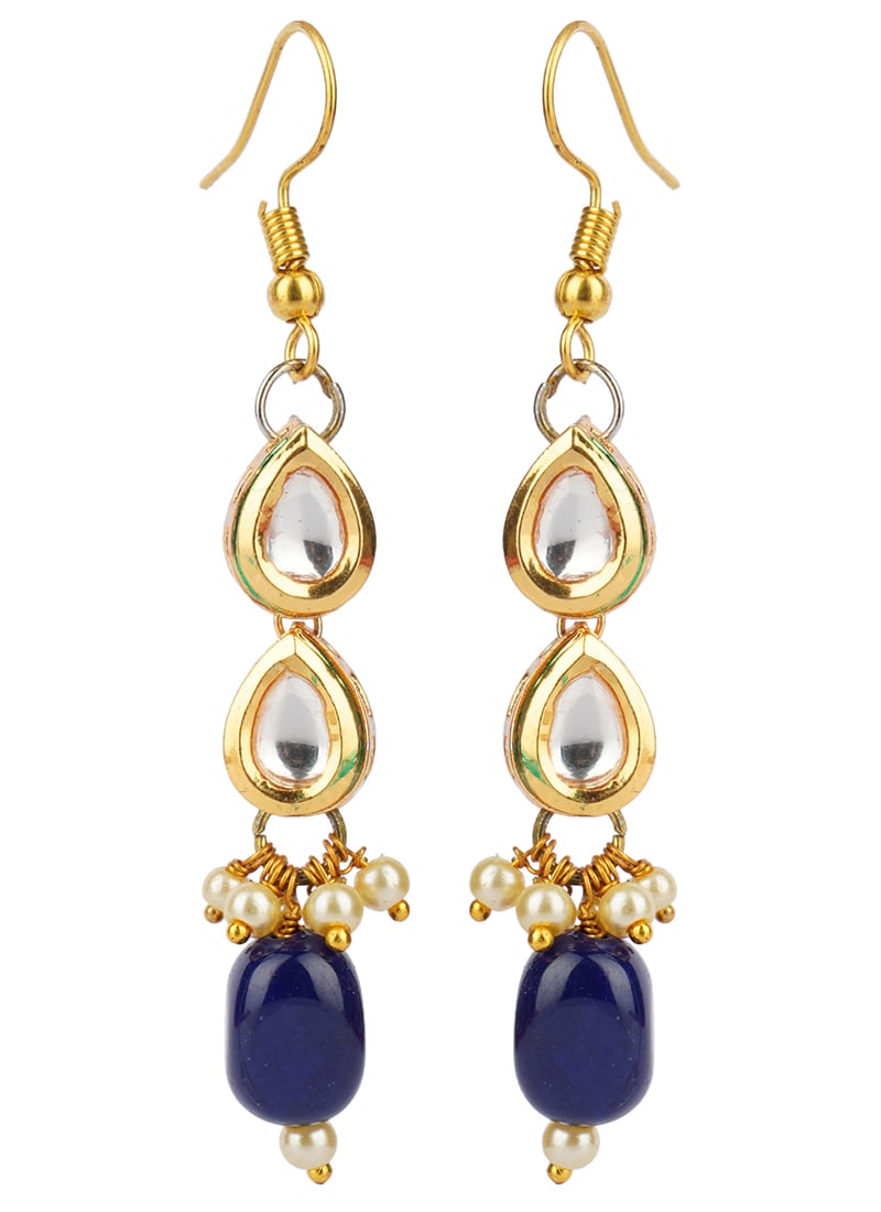 Blue Alloy Kundan Beads Work Danglers  Party Wear