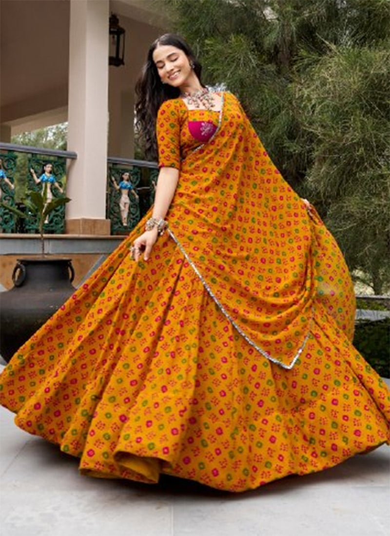 Blue and Purple Printed Lehenga Choli with Mirror Work After Six Wear