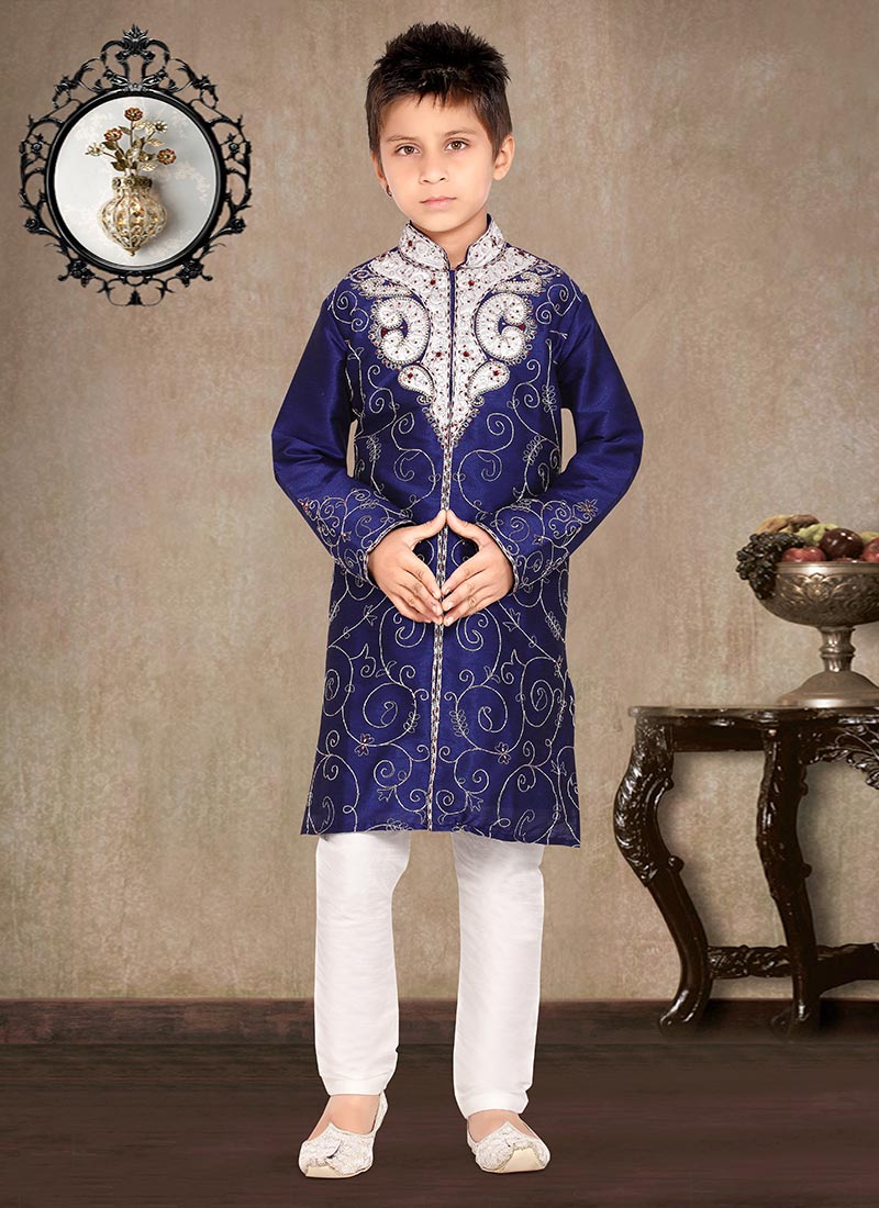 Blue Art Dupion Kids Sherwani