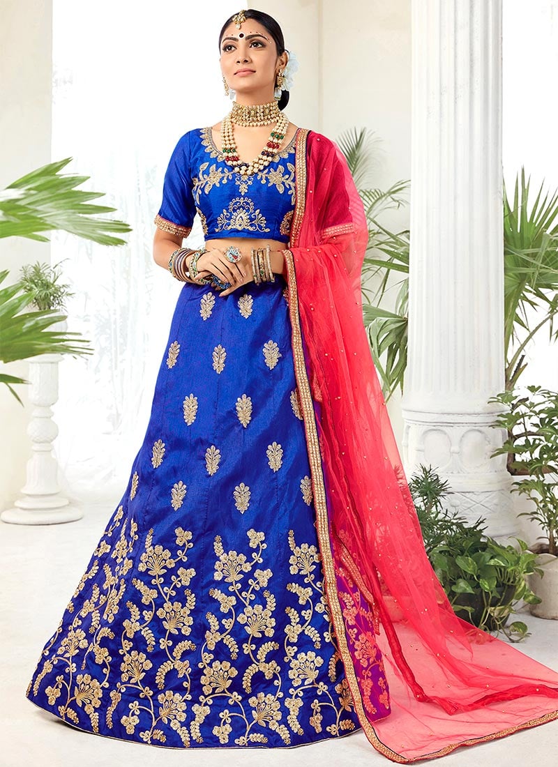 Blue Art Silk A Line Lehenga Party Wear