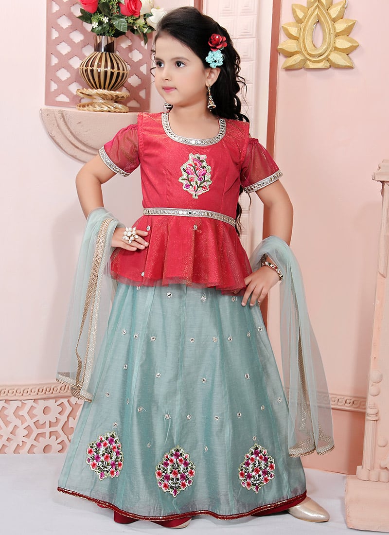 Blue Art Silk A Line Lehenga