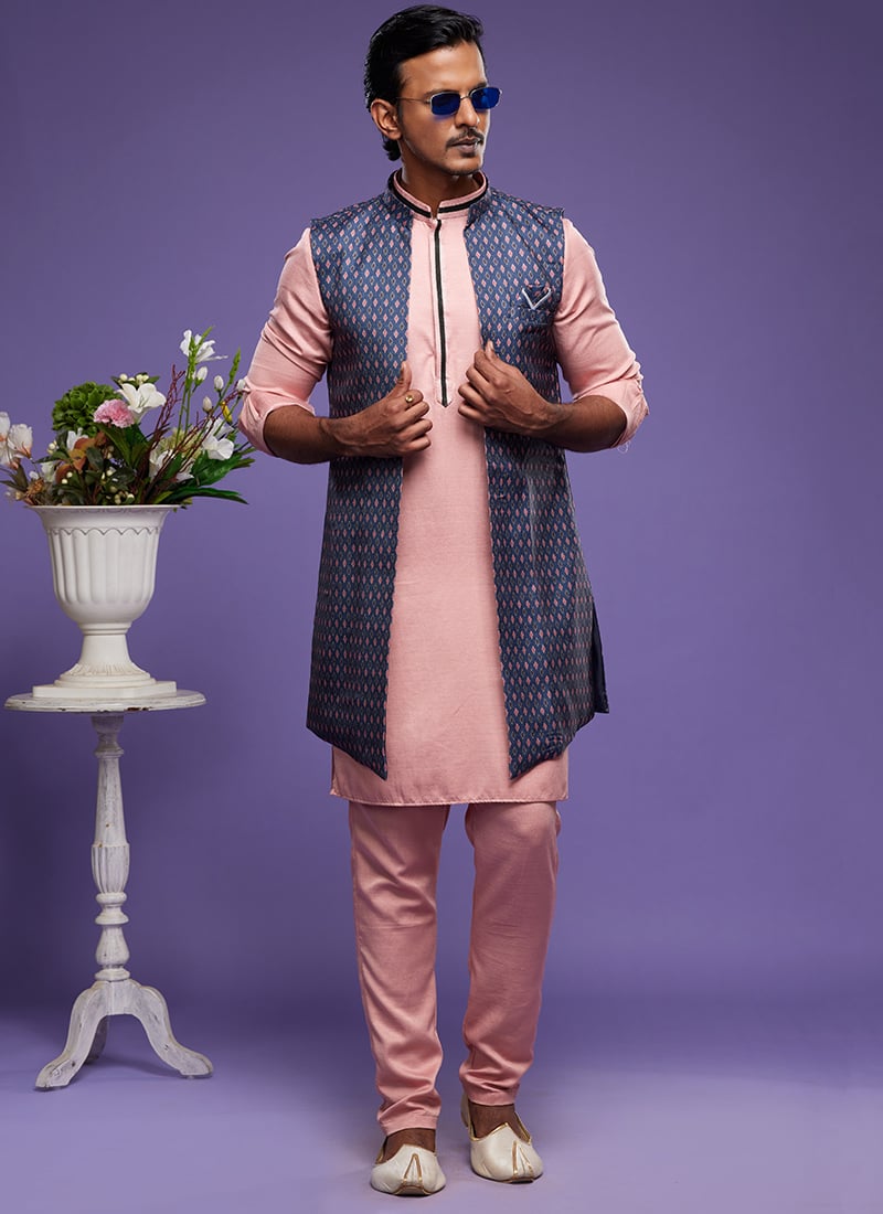 Blue Art Silk Banarasi Bandi Set Festive Wear