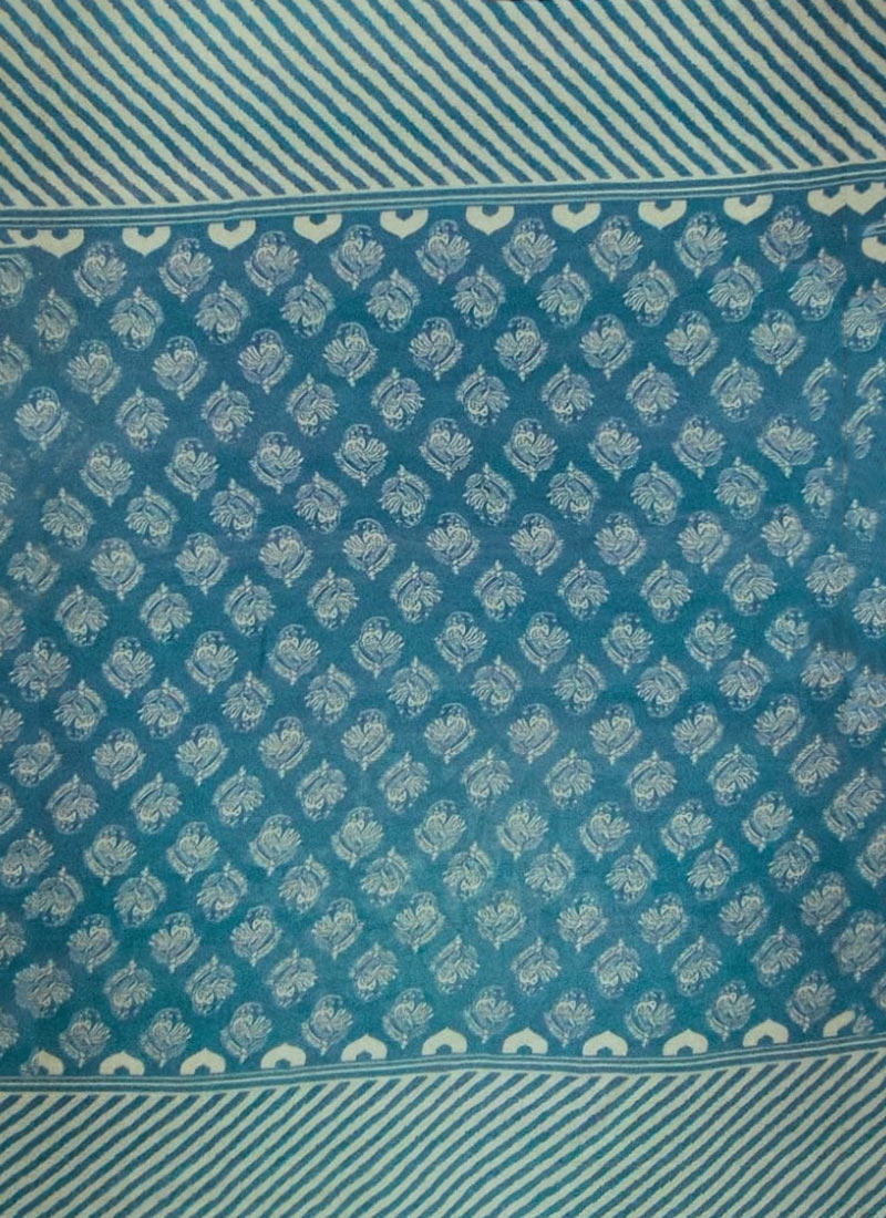 Blue Art Silk Cotton Mill Print Fabric